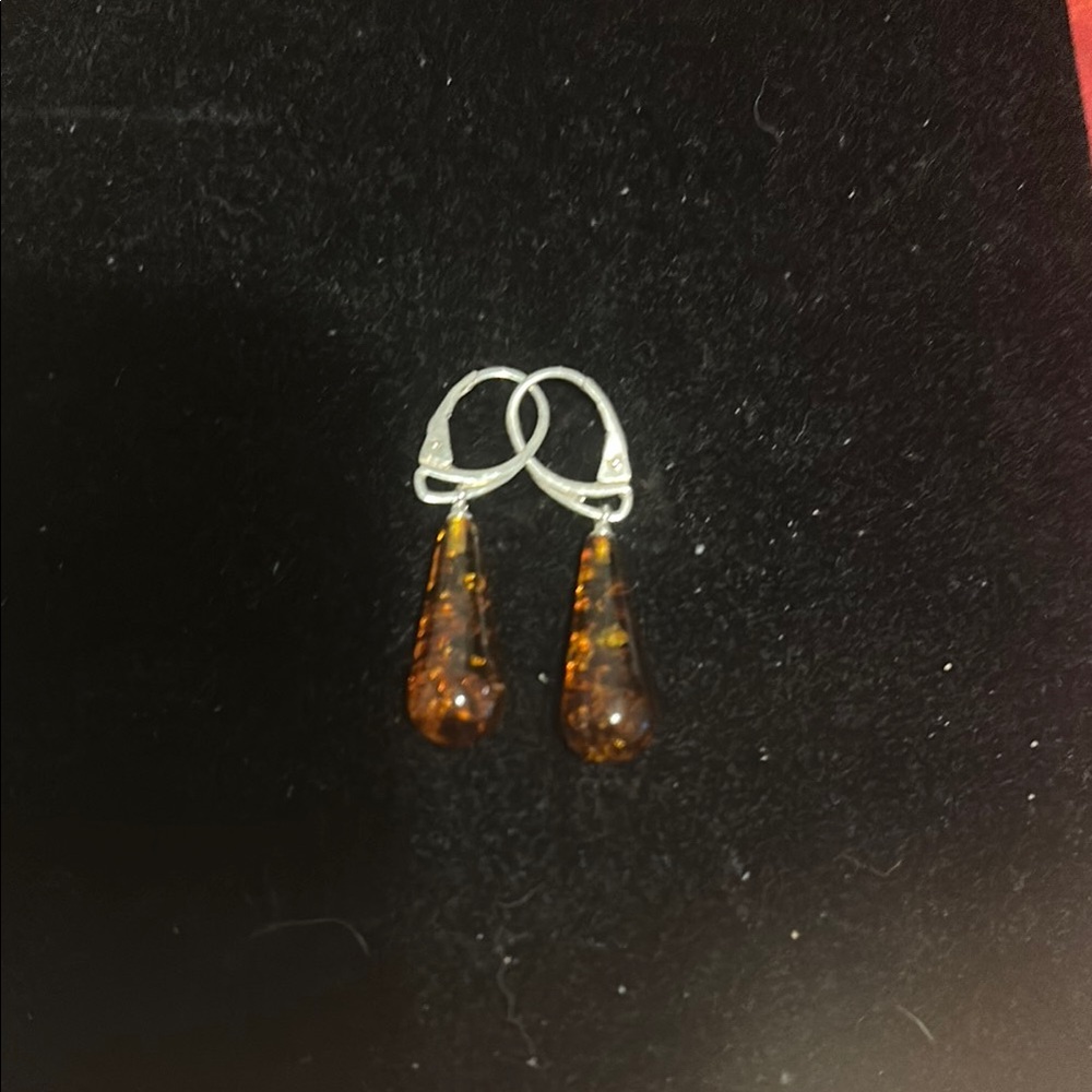 Piper Amber Drop Earrings with Silver Hooks